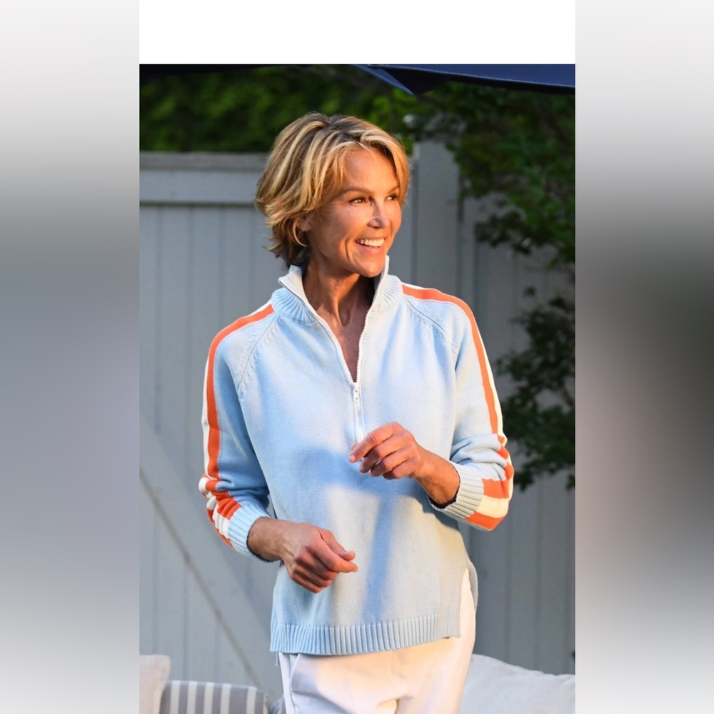 Walker and wade  NWT Light Blue Half-Zip Sweater with Orange Stripe